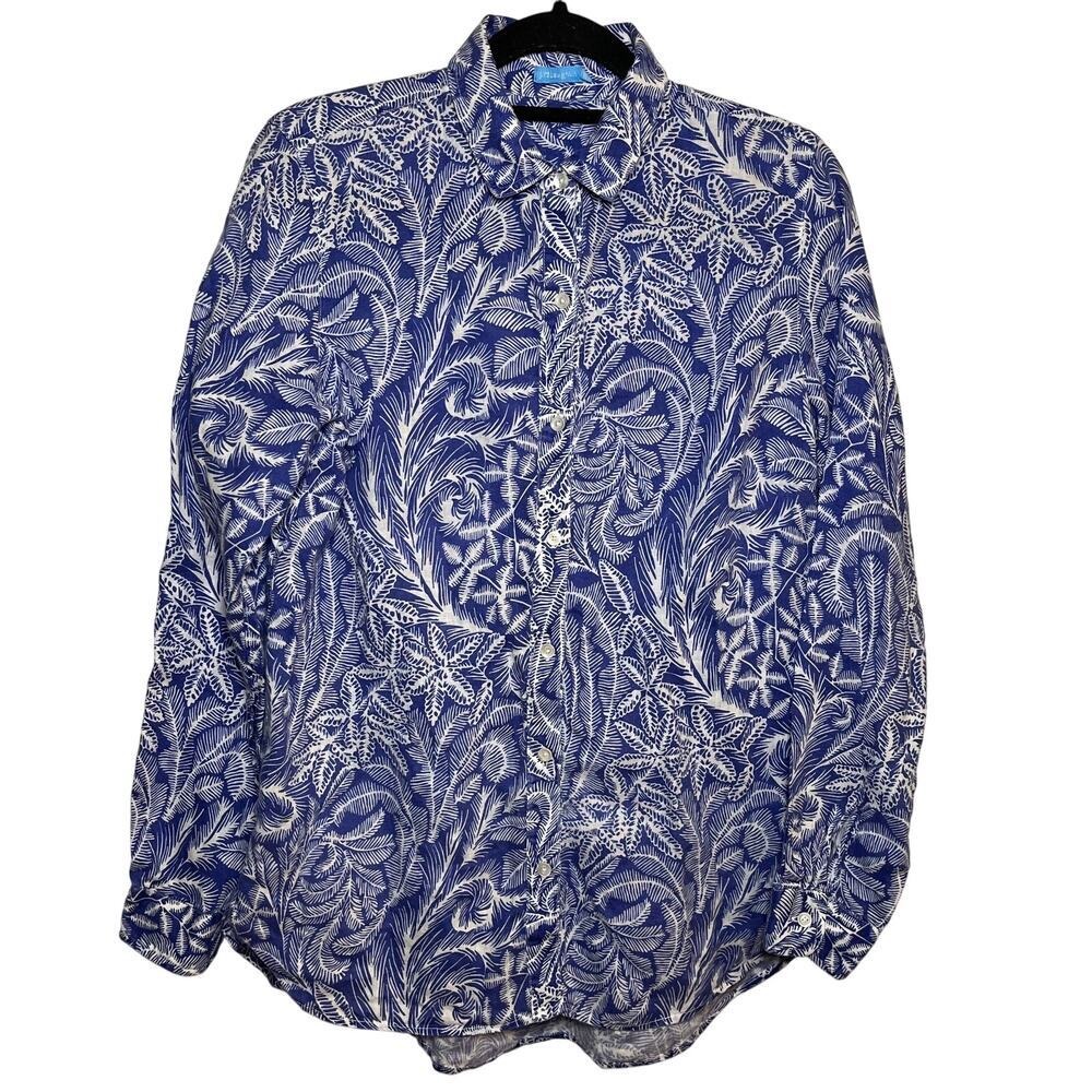 J Mclaughlin‎ 100% Linen Button Up Shirt Britt Blouse Navy Blue White Size XS - Picture 3 of 10